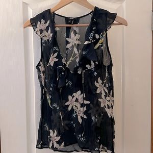 PAIGE sheer top - navy with cream, blush and mint accents.